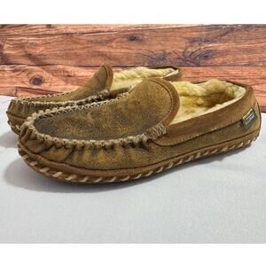 L.L. Bean Scuff Slippers Mens Size 10M Brown Leather Lamb wool Flat